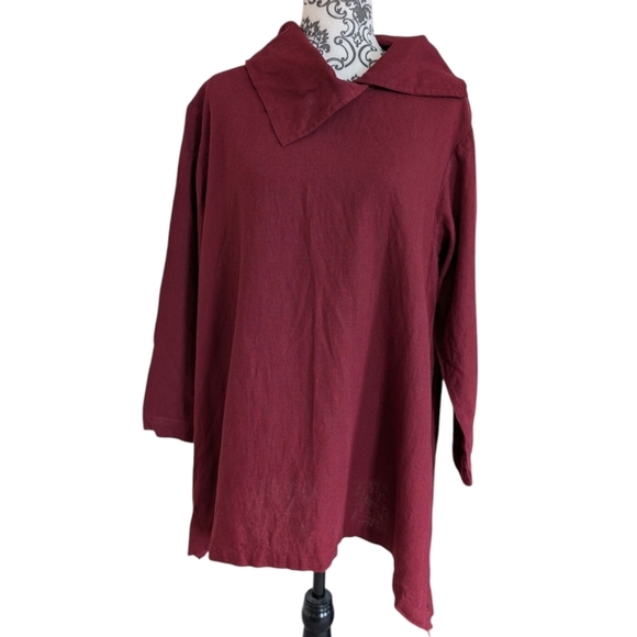 Kaliyana Zipper Top Brick Roma Rust Red Linen Blend Tunic Witchy Y2K Women S/M - Picture 2 of 13